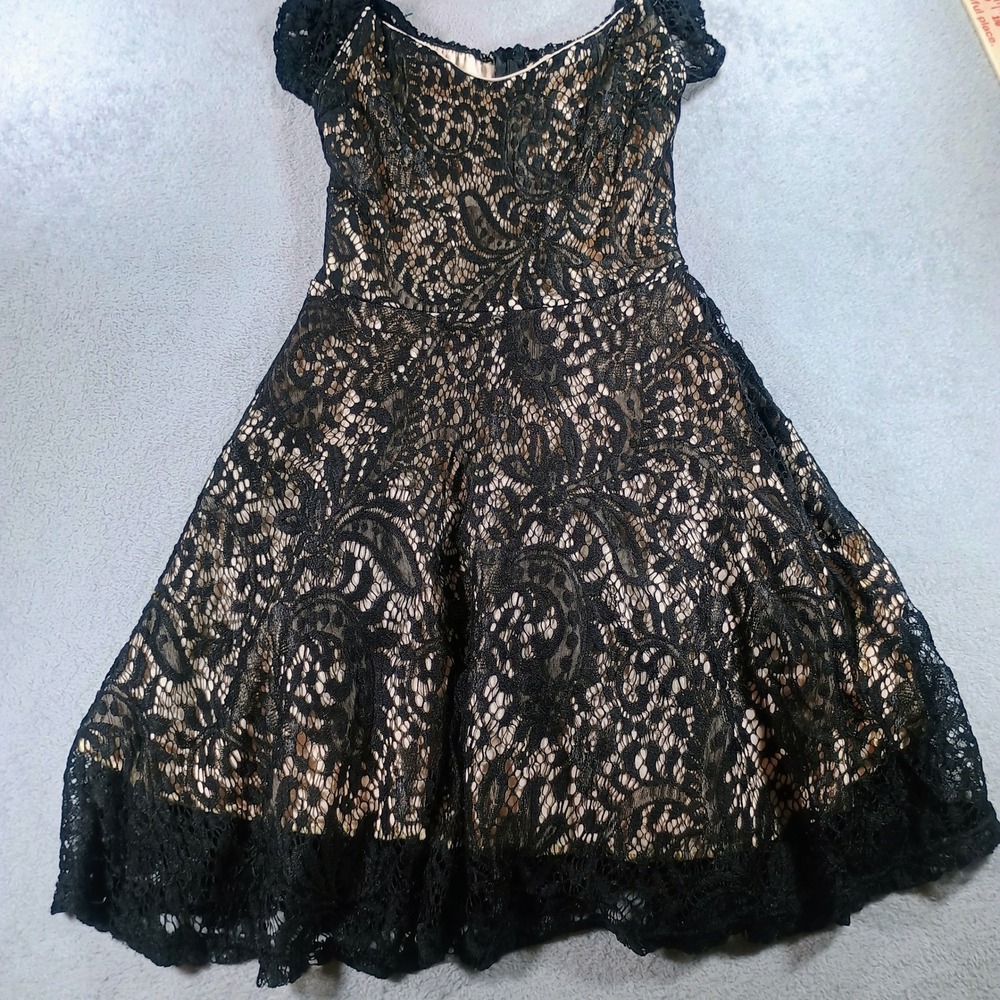 Girls‎ Attitude Women Lace Fit and Flare Dress Black 16 Floral Overlay Romantic